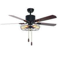 LuxureFan Retro Industrial Ceiling Fan Light for Restaurant/Living Room with Create Iron Cage Cover Pull Chain and 5 Reversible Wood Leaves of 48Inch - B072N4RLR7